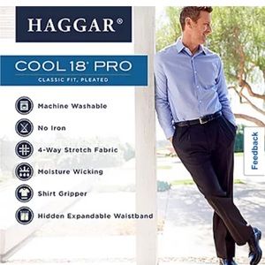 Haggar Cool 18 Pro Classic Fit Pleat Front Pants Heather Grey 36”x32”
